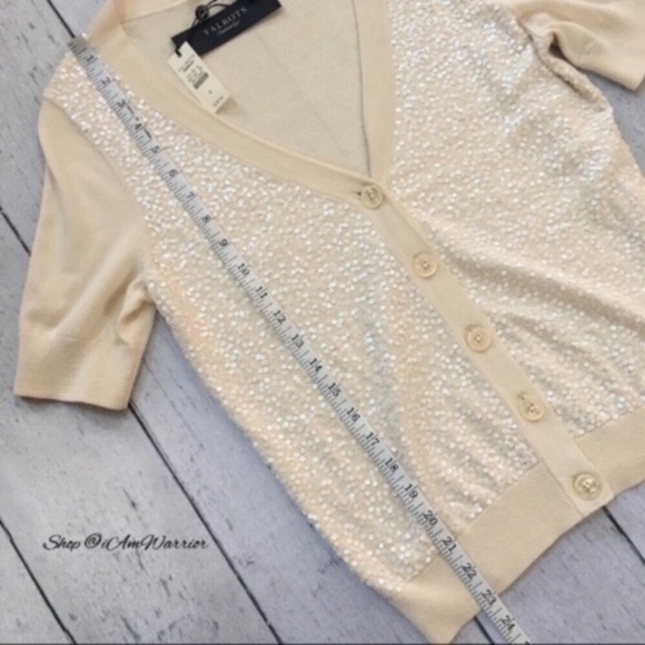 Talbotโs NWT cream sequin short sleeve cardigan sweater *shop@iamwarrior - Picture 6 of 8